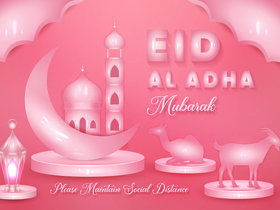 Realistic islamic eid al adha mubarak card illustration