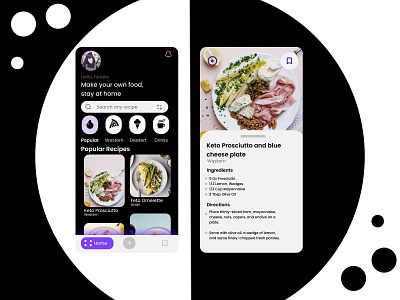 秘密のレシピ // Himitsu No Reshipi app branding design food food app food recipe monochrome purple ui design uidesign uiux