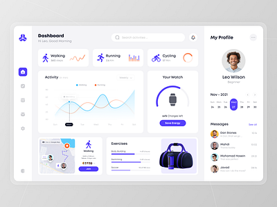 Fitness & Health Dashboard chart clean ui creative creative design dashboard design design service fitness interface light product sport startup ui ui designer ux visual designer web website