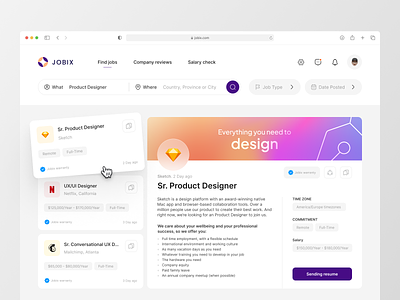 Jobix - Job finder branding design figma flat interface intr job job finder mesh gradeint minimal post product design sketch ui uiux ux web web design website work