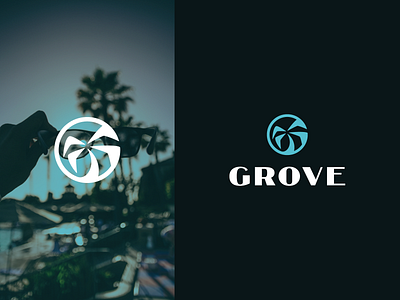 Grove bold brand branding dual meaning graphic design icon illustration letter g logo mark minimalist modern palm palm tree pictorial sunglasses symbol tree tropical unique