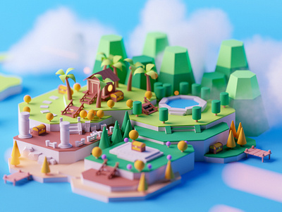 Island c4d cartoon cinema 4d fantasy game game design illustration isometric lowpoly octane