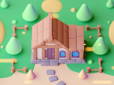 House cartoon cinema 4d game game building game design illustration isometric low poly lowpoly octane