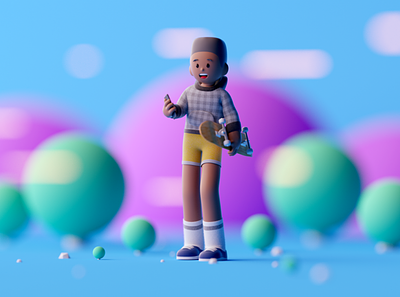 Skater boy c4d cartoon character characterdesign cinema 4d design game design illustration lowpoly octane