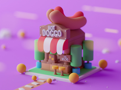 Hot Doggo cartoon cinema 4d design game illustration isometric lowpoly octane