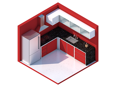 Isometric Kitchen black c4d isometric isometric kitchen kitchen low poly red