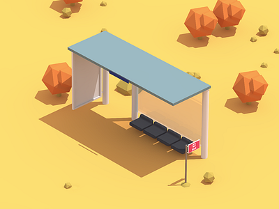Isolated Bus Stop c4d desert lowpoly lowpoly vray