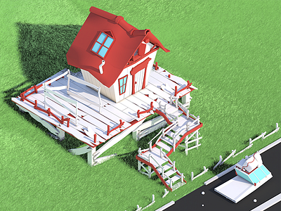 Wood House 3d cinema 4d isometric 3d isometric car low poly lowpoly car travel wood wood house