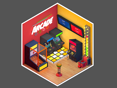 Isometric Arcade 3d isometric arcade color room game game room isometric arcade isometric room red room yellow