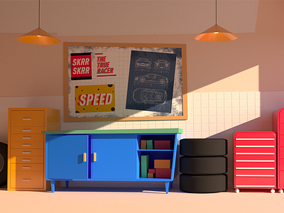 Garage car cartoon cinema4d color garage isometric