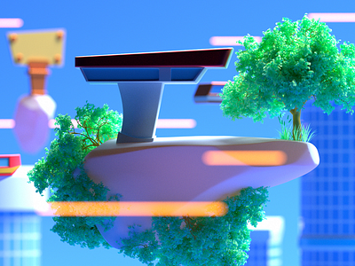 Above the City 3d cartoon cinema 4d city flot flying high poly isometric low poly scifi space