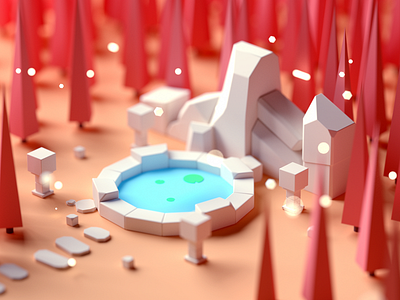 Magic Fountain 3d c4d cartoon fantasy game game building illustration isometric isometric room low poly lowpoly octane