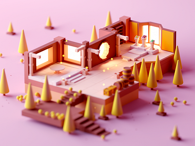 Game Environment #3 3d c4d cartoon cinema 4d cinema4d design fantasy game game building game design illustration isometric isometric room low poly lowpoly octane