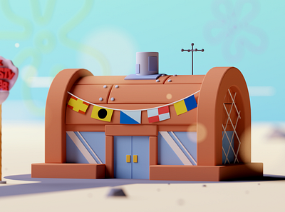 The Krusty Krab 3d c4d cartoon cinema 4d game illustration isometric low poly lowpoly octane