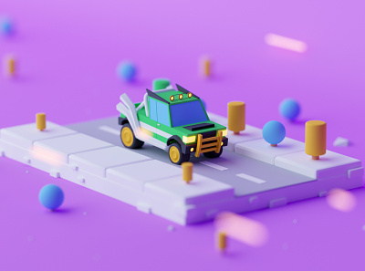 The Truck on the Road 3d c4d cinema 4d game game design illustration isometric low poly lowpoly octane