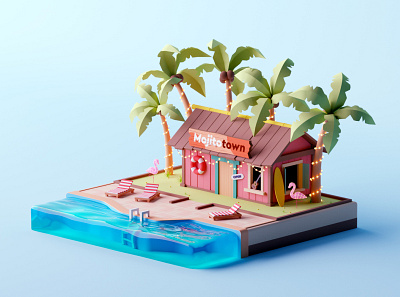 Holiday Vacation 3d c4d cinema 4d design illustration isometric isometric room low poly lowpoly octane