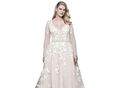 Illusion Sleeve Plunging Plus Size Wedding Dress Style 9SWG820, dress dresses weading