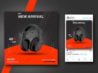 Social media post advertisement headphone music social media post social media post design web banner web banner design