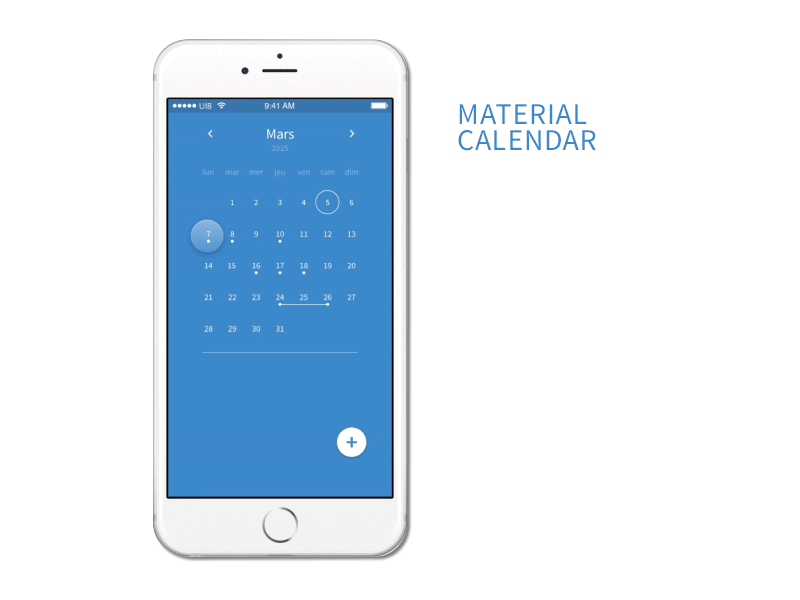 Materiel calendar agenda blue calendar design framersj gif iphone6 materiel ui ux
