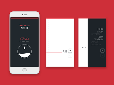 Moulinex - connected coffee machine alarm clock application connected object futura minimal mobile modern red ui ux
