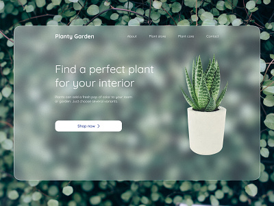 Landing page 2021 daily ui 003 dailyui design glassmorphism glassy green landing page design landingpage plant plantshop trendy design ui ux web