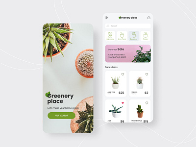 Concept app design • Plant Store "Greenery place" app app design clean eco ecommerce green hi fidelity interaction mobile mobile app mock up mockup plant planting stats store template ui ux web ui