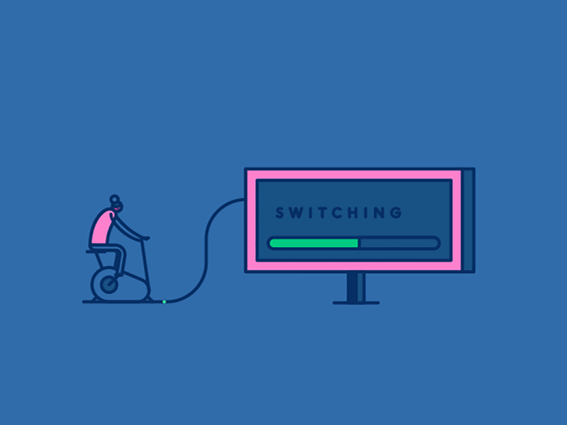Bulb - Switch in progress animation bulb character cyclist energy flow gif green loop
