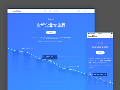 Teambition's new product landing page blue chart enterprise landingpage teambition ux web