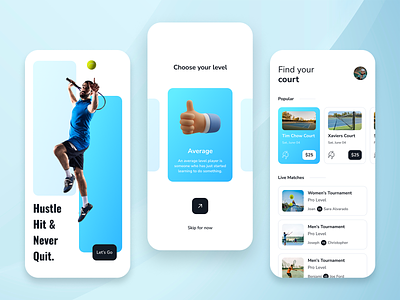 Tennis App UI app design design home screen onboarding ui sports app tennis app ui ui design ux ux design