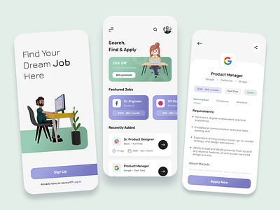 Job Finder App app ui app ui design home screen job job finder app ui ui design ui ux ux ux design