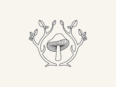 Forage & Fallow antlers branch branding fallow forage horns icon leaf logo minimal mushroom mushrooms twig