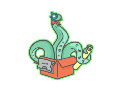 Gift sticker geek gift gift box illustraion octopus present sticker