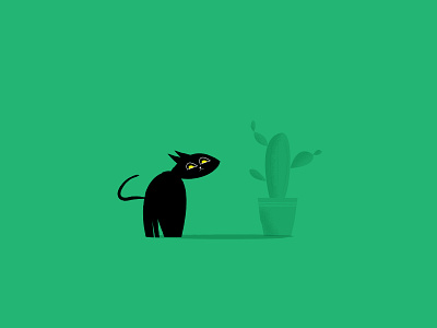 Can`t touch cactus cat illustration minimal noise shadow