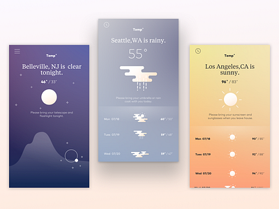 Temp Screens app clean mobile app simple ui ux weather app