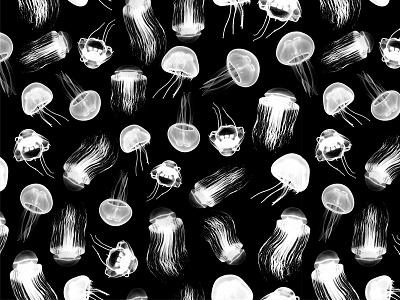 Ghost Jellies animals black and white bw ghosts jellies jellyfish marine nautical ocean pattern textiles xray