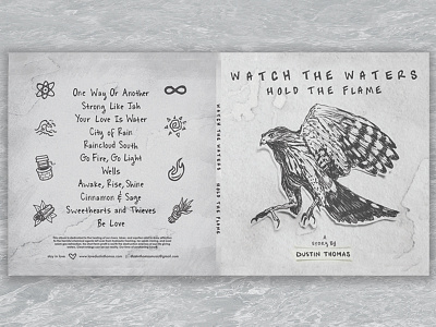 Watch The Waters, Hold The Flame album art album cover animals blackwhite hand drawn handwriting hawk icons illustration nature texture typography