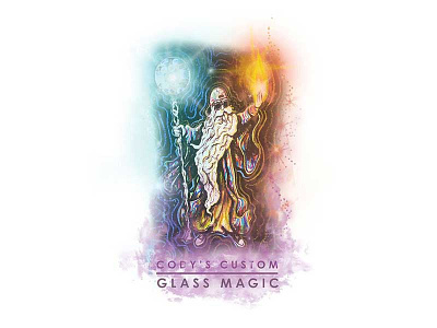 Cody's Custom Glass Magic art design epic flame glass illustration logo magic space stars trippy wizard