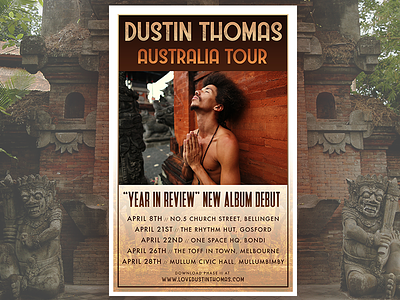 Dustin Thomas Australia Tour poster album art australia dustin thomas good vibes graphic design love music peace poster design tour art typography