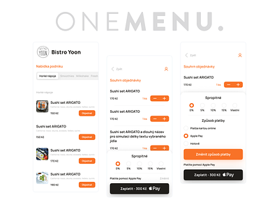 OneMenu take away mobile app UI design
