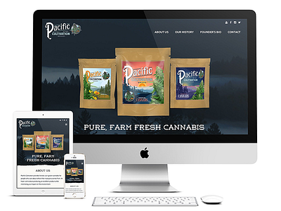 Pacific Cultivation cannabis layers package responsive rough silhouettes texture typography wordpress