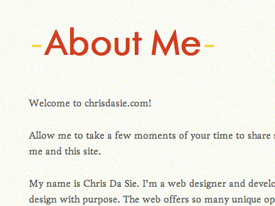 Personal Site - About me Header burnt orange futura livory typography yellow