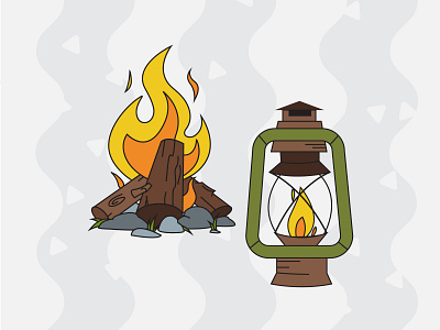 Camping Pack Illustrations - Fire camping flat illustration illustrator nature outline vector