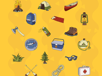 Camping Pack Illustrations - Full art camping flat illustration illustrator nature outline pack vector