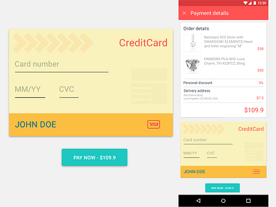 Daily UI 002 - Credit Card Checkout android app design flat interface interface design mobile ui ux