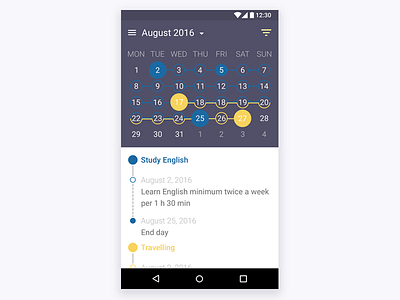 Daily UI 038 - Calendar android app design calendar flat interface interface design mobile ui ux