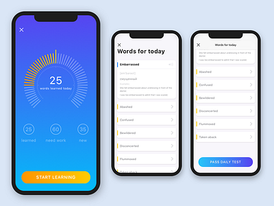 iPhone X Vocabulary App Concept app chart design flat ios iphone x list mobile sketch ui ux