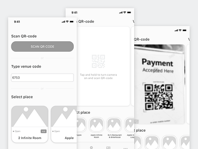 iPhone X Catering App Wireframes app design flat ios 11 iphone x mobile qr code scanner sketch ui ux wireframe