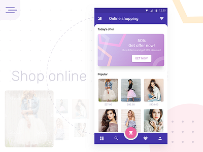 Shopping Online android app app design backdrop cart flat material mobile shop ui ux