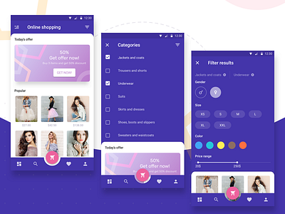 Shopping Online android app app design backdrop cart chips flat material mobile shop ui ux