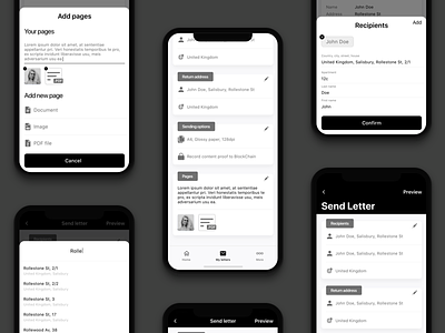 Mail Client Wireframes - IOS app app design bottom sheet card chip clean design interface ios iphone letter mail material mobile sketch ui ux wireframe wireframe design